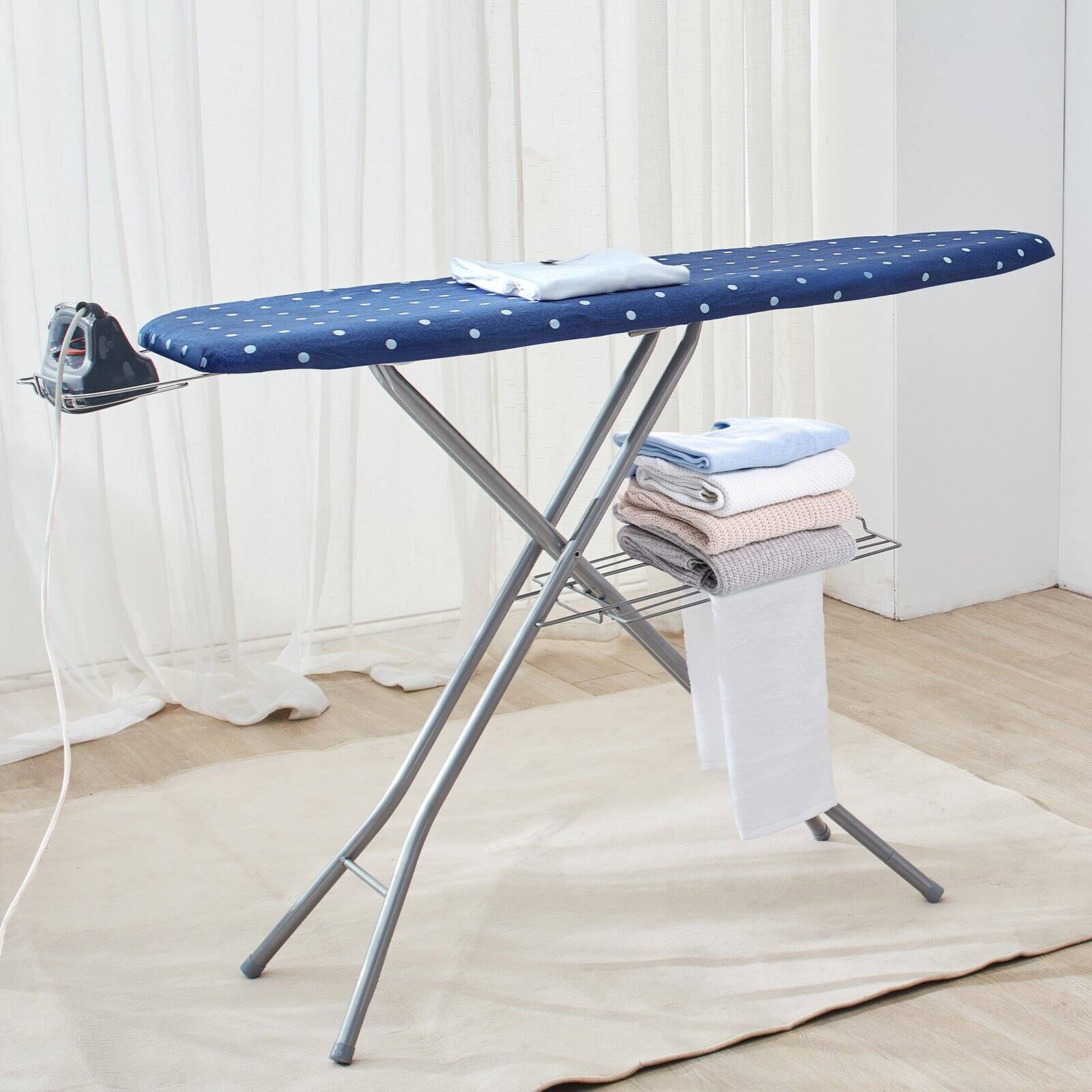 Alt View 1. Glintex - Ironing Board 55x15 with Storage Tray Adjustable Height 4 Layer Heat Resistant Cotton Cover for Home Laundry Room.