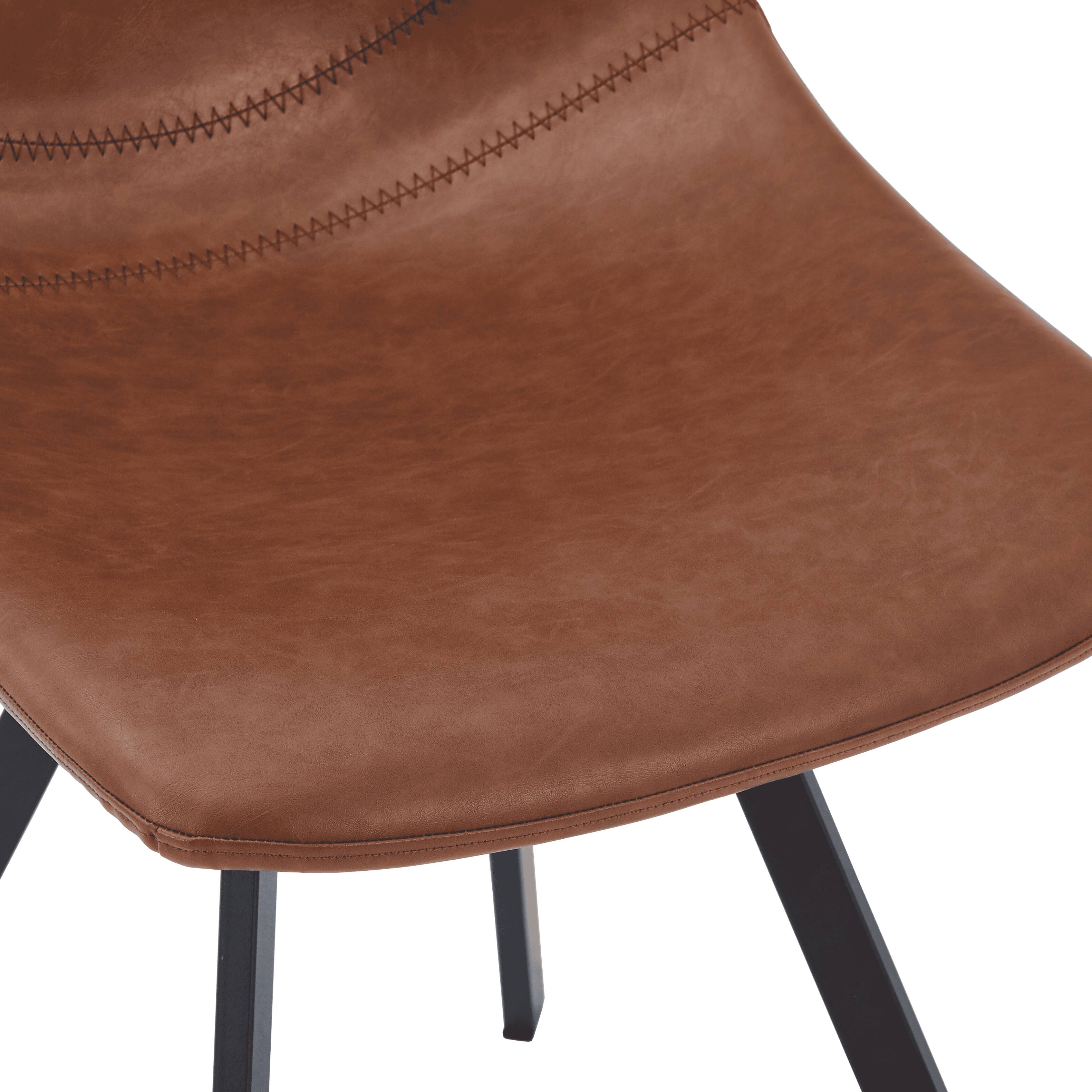 Alt View 7. LeisureMod - Markley Modern Upholstered Distressed Leather Dining Chair, Iron Legs, Ergonomic for Kitchen & Home Office - Light Brown.