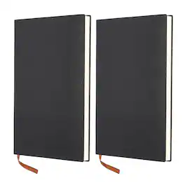Unique Bargains - 2pcs Lined Journal Notebook 8.3x5.7", A5 98 Pages 80GSM Soft PU Leather Ribbed Daily Journal for Office - Black