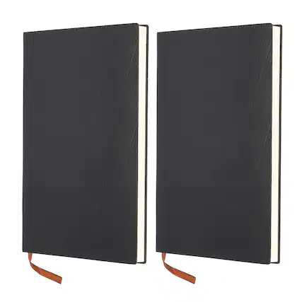 Front. Unique Bargains - 2pcs Lined Journal Notebook 8.3x5.7", A5 98 Pages 80GSM Soft PU Leather Ribbed Daily Journal for Office - Black.