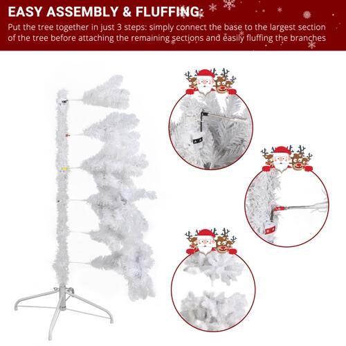 EASY ASSEMBLY & FLUFFING:  
Put the tree together in just 3 steps: simply connect the base to the largest section of the tree before attaching the remaining sections and easily fluffing the branches.