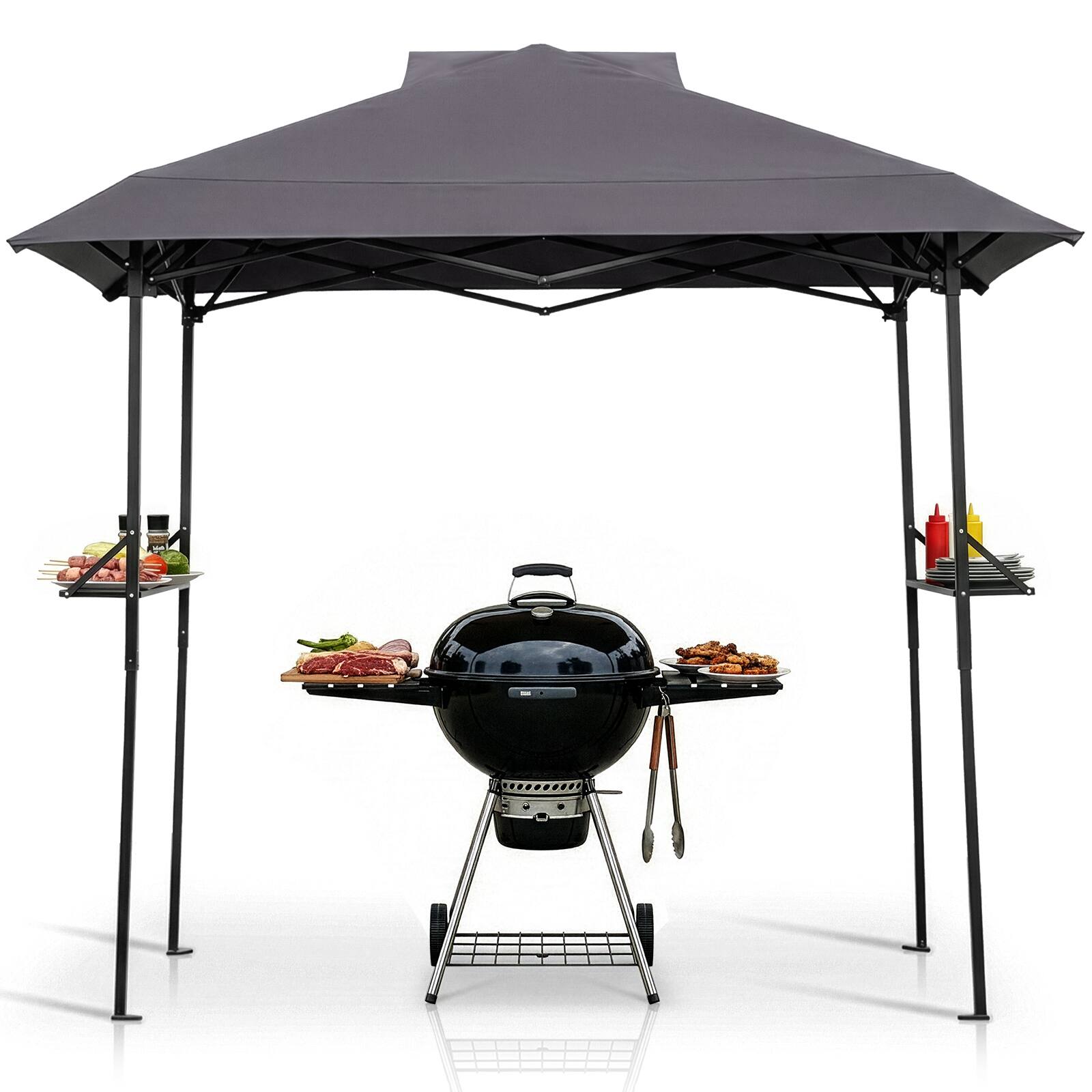Angle. Winado - Grill Canopy for Outdoor BBQ, 80 * 40in Portable Canopy Tent with Adjustable Side Awning, BBQ Shelf, Carry Bag and Venti.