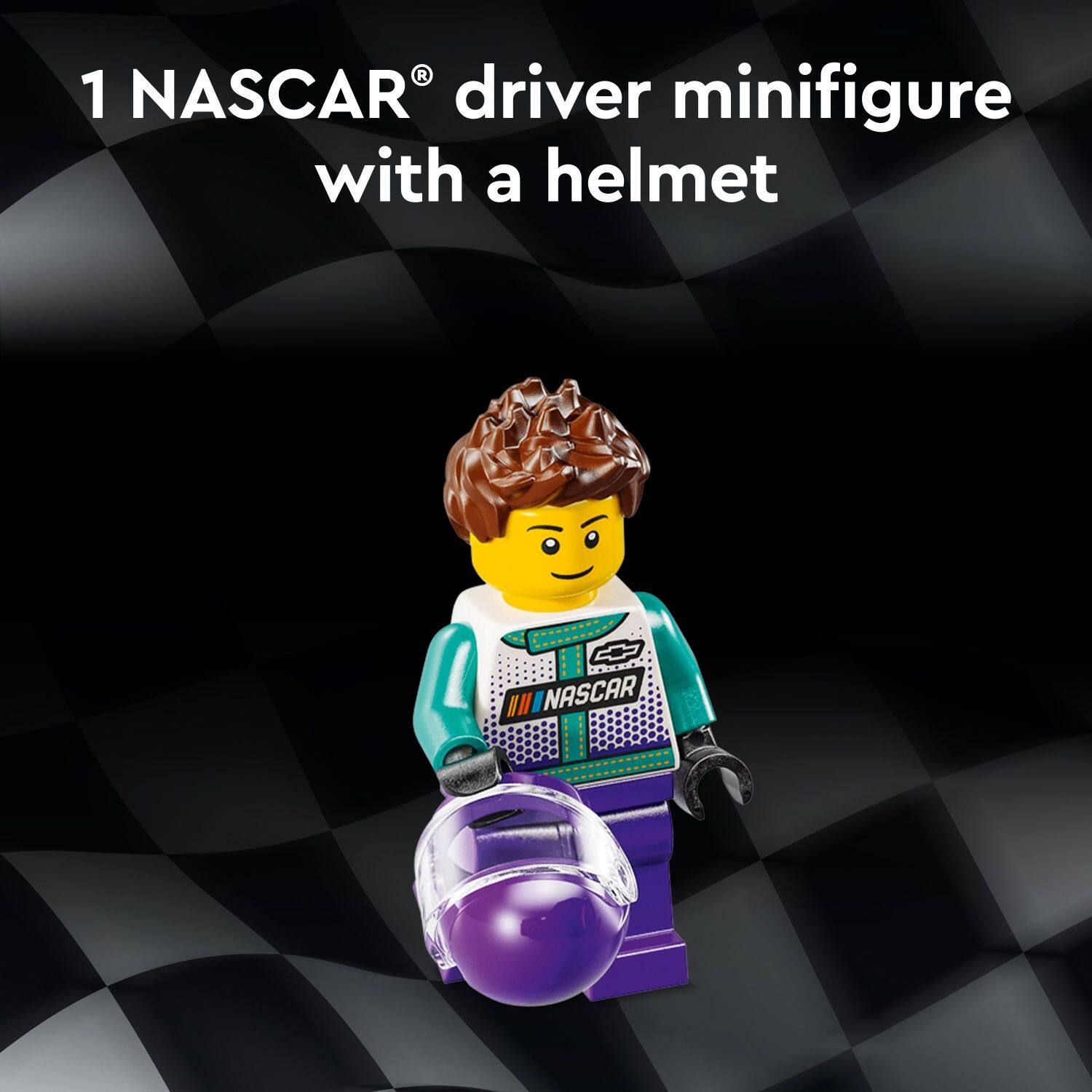 1 NASCAR driver minifigure with a helmet.