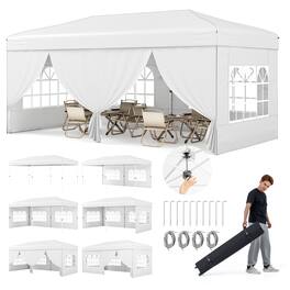 Gymax - 10 X 20 FT Pop up Canopy Tent w/ 6 Sidewalls Wheeled Bag 6 Sandbags 10 Stakes - White