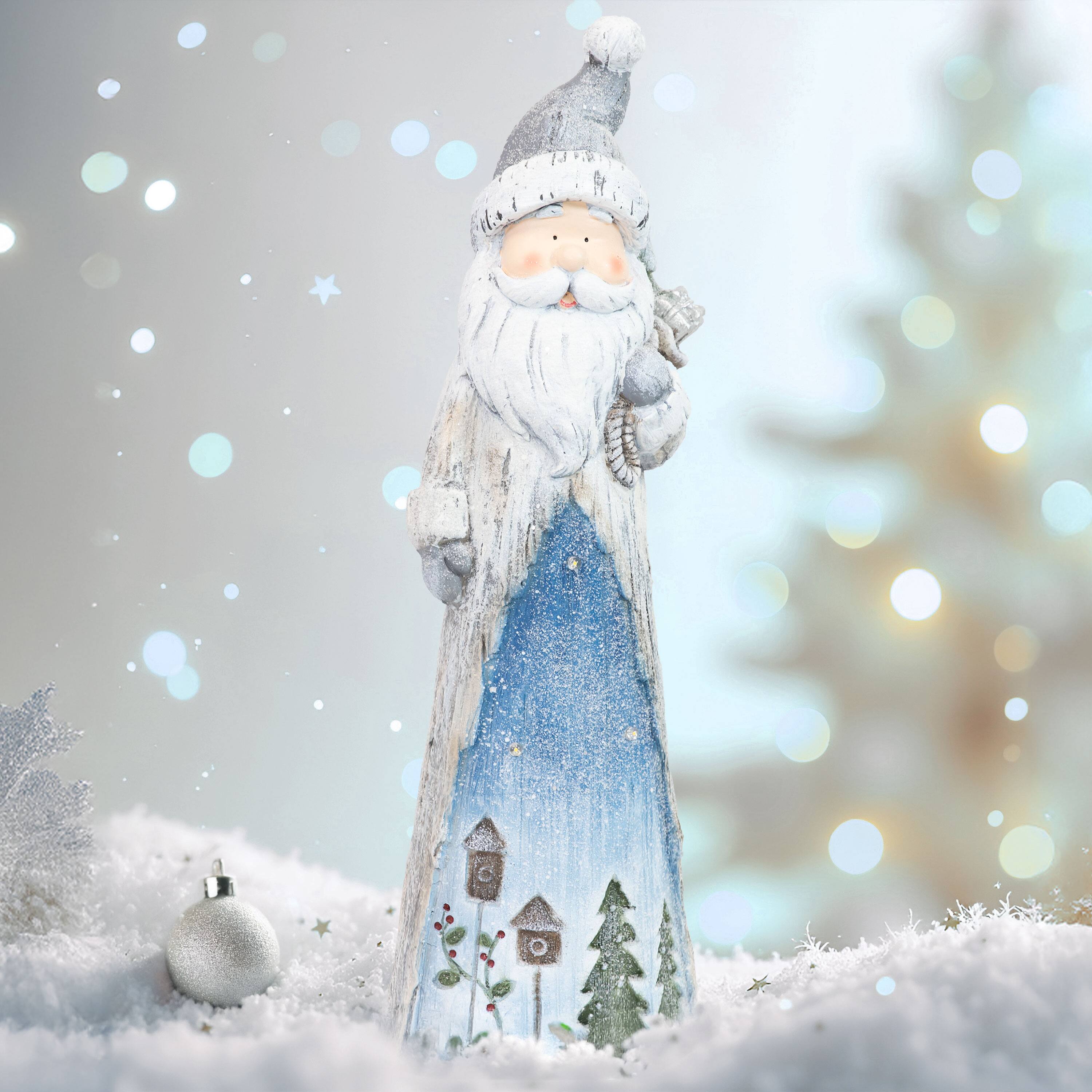 Alt View 3. Sunnydaze - Rustic Father Christmas Indoor Pre-Lit LED Statue - 27 in - Blue.