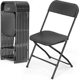 Winado - Portable Plastic Folding Chair, 10PCS Commercial Seat with Steel Frame for Indoor Outdoor Wedding Party Picnic Dining - Black