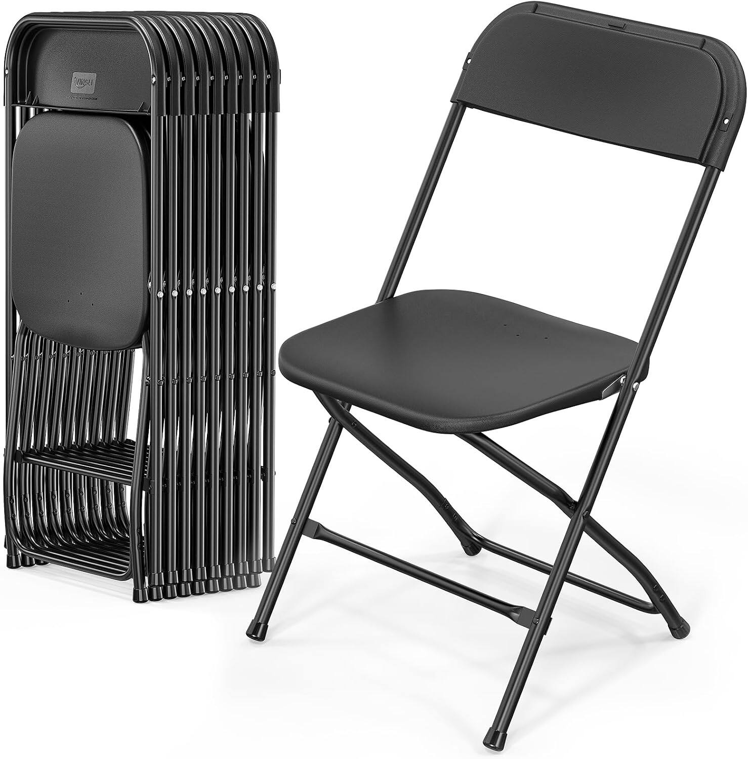 Front. Winado - Portable Plastic Folding Chair, 10PCS Commercial Seat with Steel Frame for Indoor Outdoor Wedding Party Picnic Dining - Black.