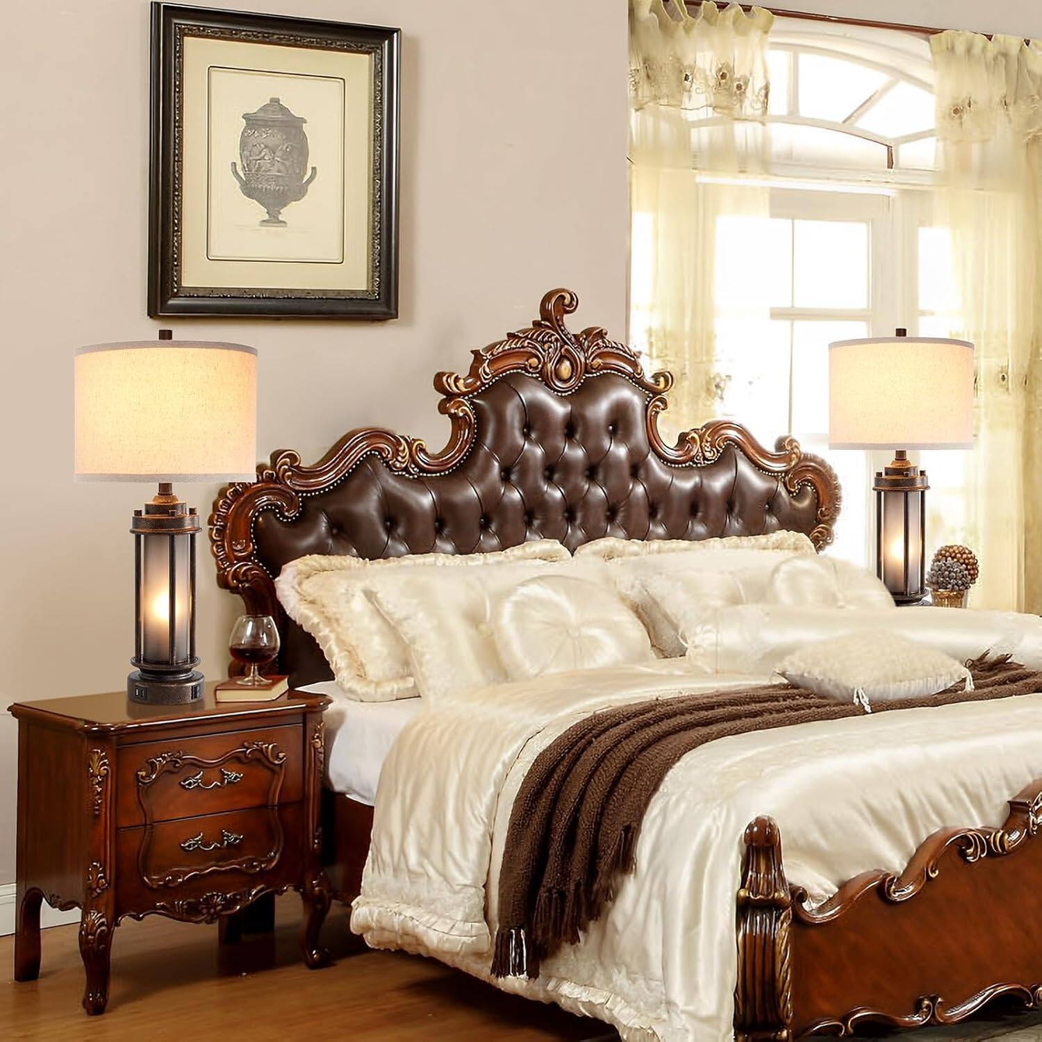 Back. The Best Inks - Bronze Table Lamp Night Light Vintage USB smart Glass Farmhouse Lamps Living Room Rustic Bedroom Nightstand - Black.