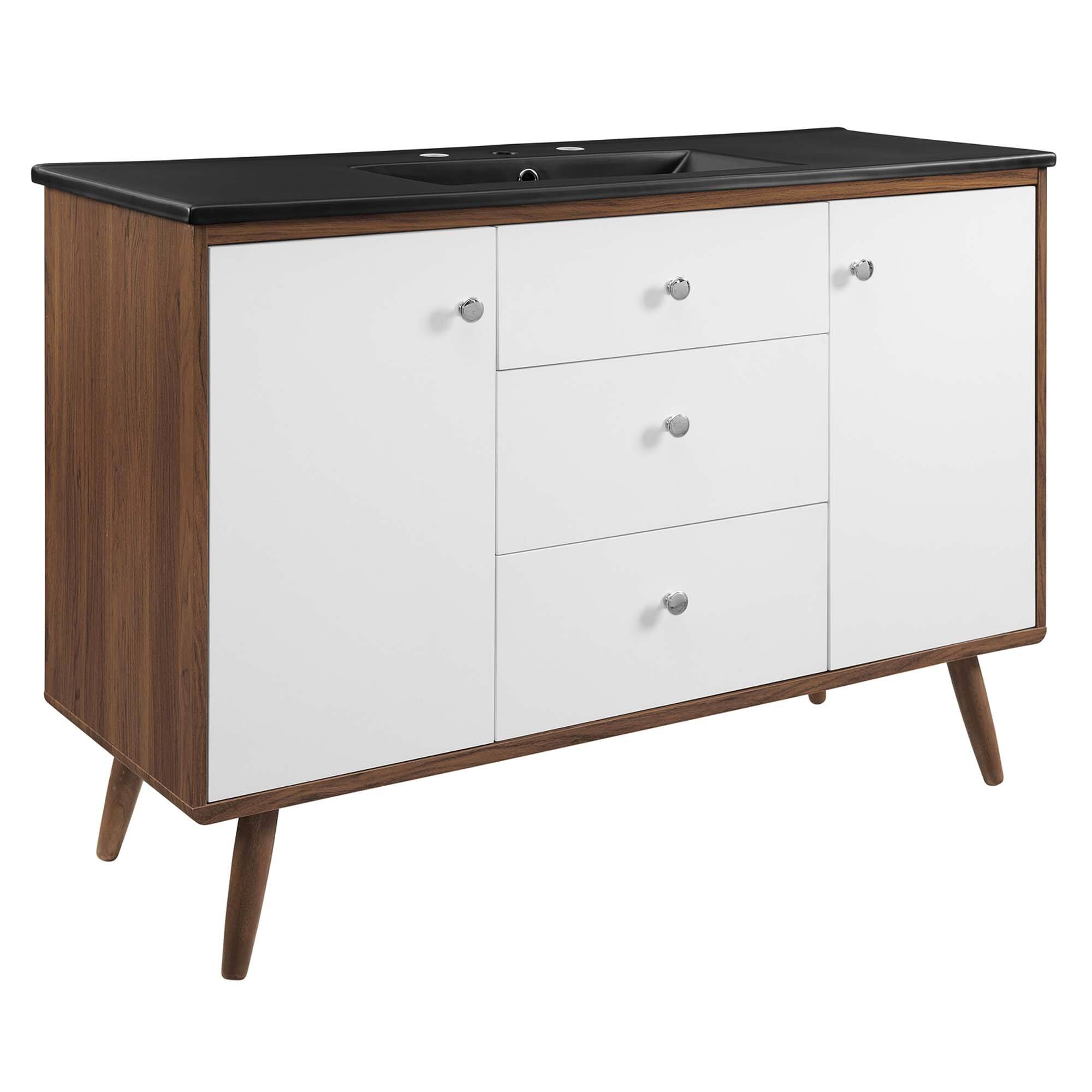 Angle. Modway - Transmit Bathroom Vanity Basin Included - Walnut Black.