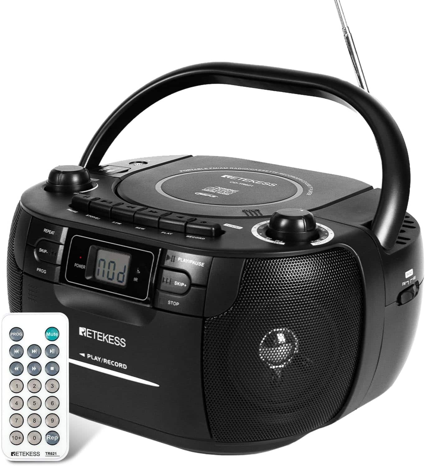 Retekess - TR621 CD Player Boombox, Cassette Tape Player AM FM Radio for Home,Stereo Sound, USB,TF Card Playback,Remote Co - Black