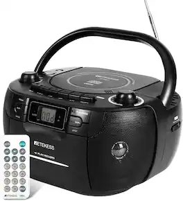 Retekess - TR621 CD Player Boombox, Cassette Tape Player AM FM Radio for Home,Stereo Sound, USB,TF Card Playback,Remote Co - Black