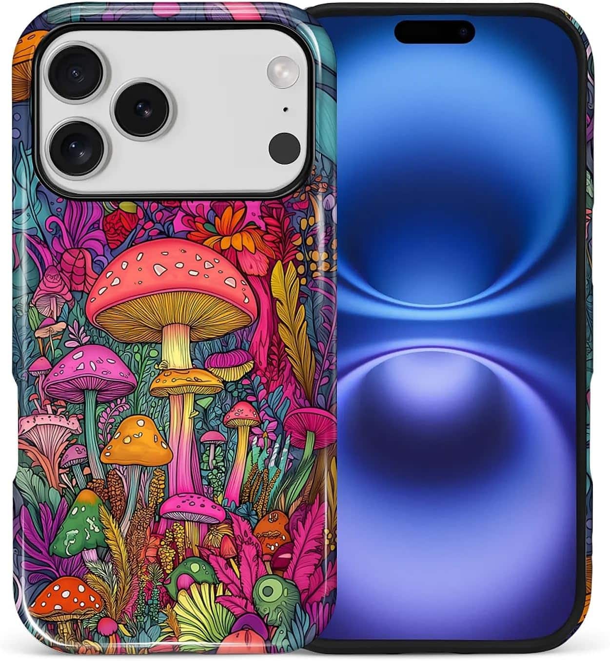 Finnhomy - Smartphone Case for iPhone 17 Pro Military Grade Dual Layer Protection Anti Slip Grip - Psychedelic Mushrooms