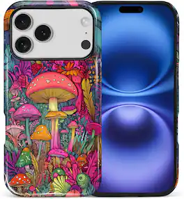 Finnhomy - Smartphone Case for iPhone 17 Pro Military Grade Dual Layer Protection Anti Slip Grip - Psychedelic Mushrooms