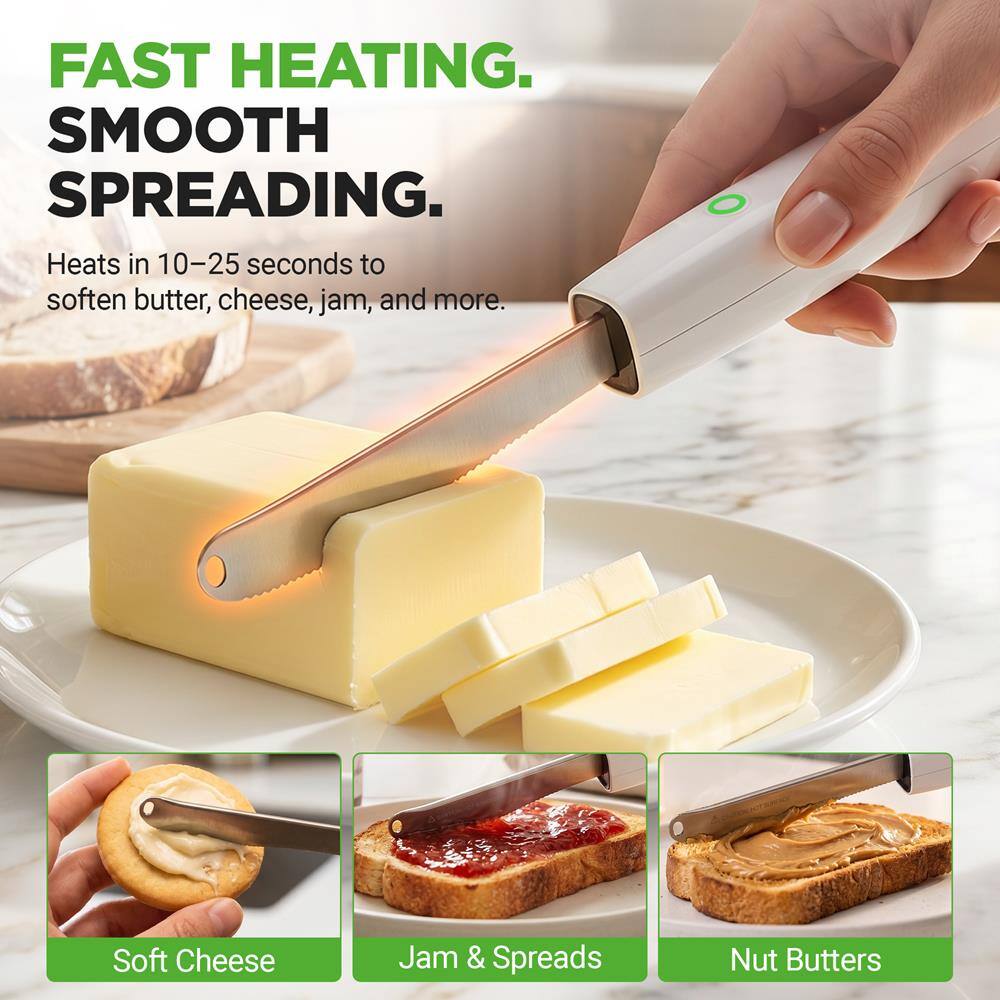 FAST HEATING.  
SMOOTH SPREADING.  
Heats in 10-25 seconds to soften butter, cheese, jam, and more.  

Soft Cheese  
Jam & Spreads  
Nut Butters