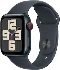 Angle. Apple - Apple Watch SE 2nd Generation (GPS+Cellular) 40mm Aluminum Case with Midnight Sport Band - S/M - Midnight.
