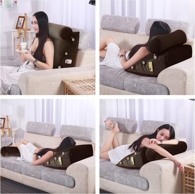Alt View 2. wowmax - Reading Pillow for Adults - Lumbar Support Cushion for Bed & Sofa (Coffee Velvet) - Coffee-Velvet.
