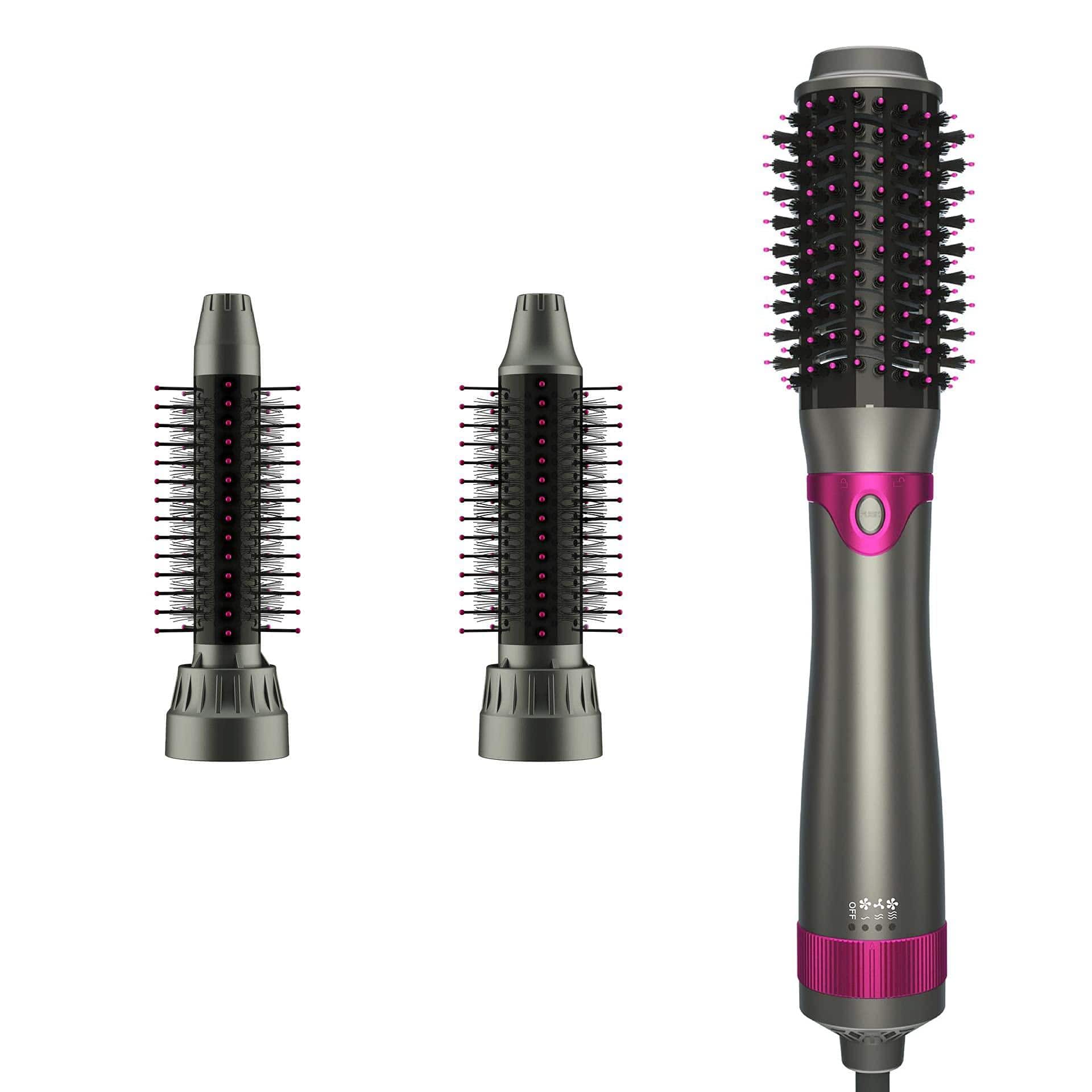 Reds Spade - Hair Blow Dryer Brush Salon Styler Hot Air And Volumizer Kit With Three Interchangeable Replacement Parts - Gray Pink