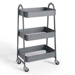 Anysun - 3-Tier Metal Rolling Utility Cart - Storage Organizer Trolley for Kitchen, Bathroom, Laundry, Office - Gray