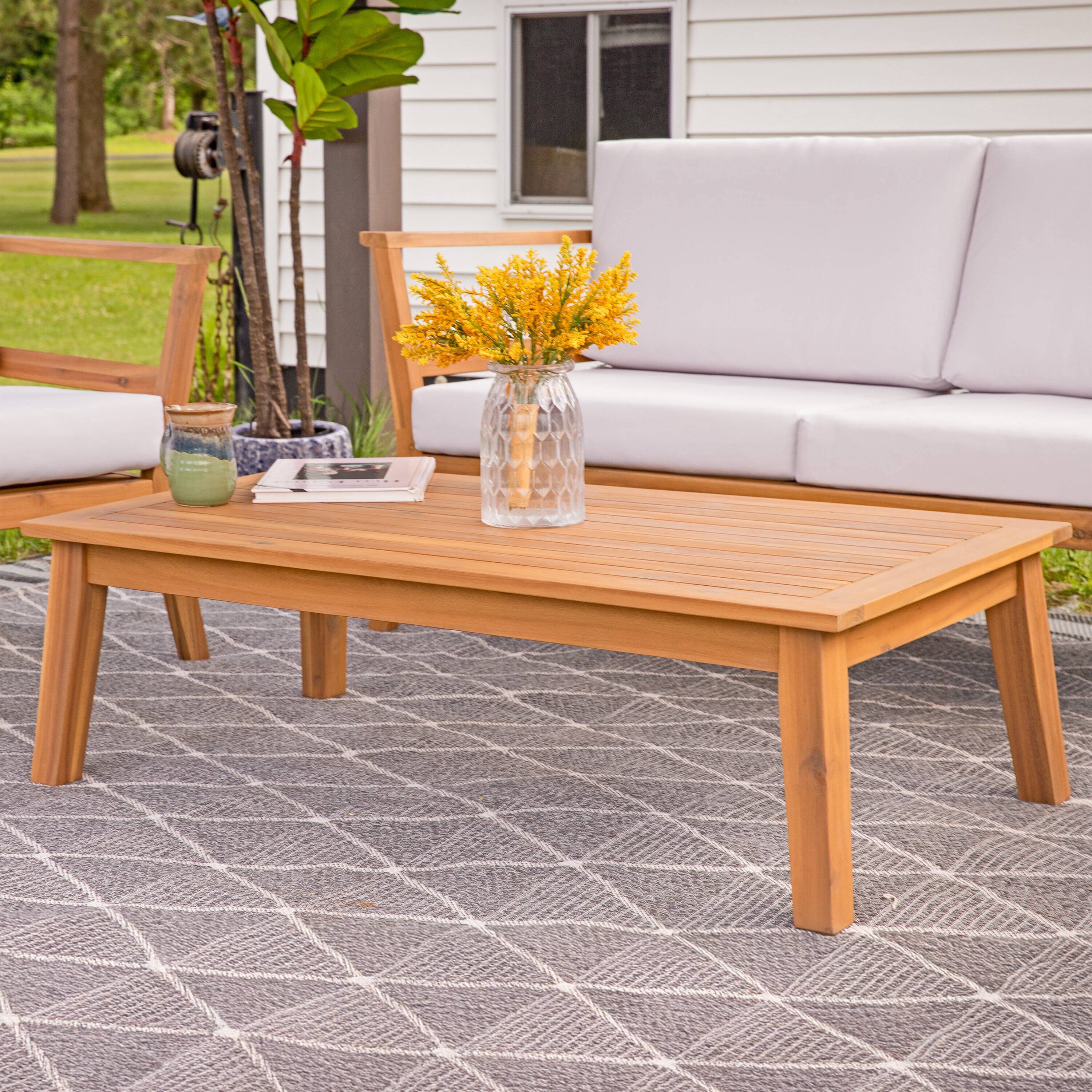 Alt View 4. Sunnydaze - Bodie Acacia Wood Outdoor Patio Coffee Table - Brown.