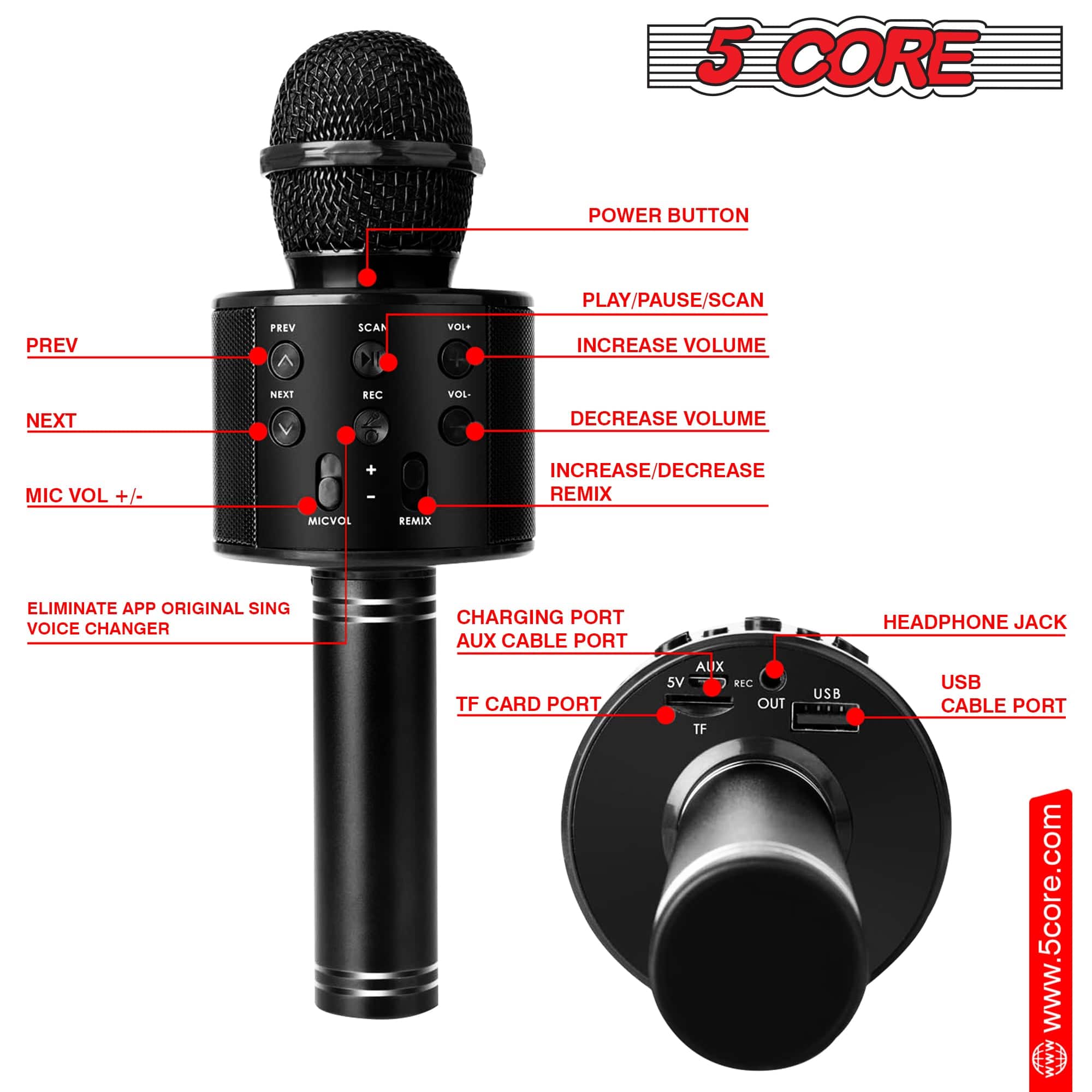 5 CORE Microphone Wireless Karaoke Mic With Speaker 3 in 1