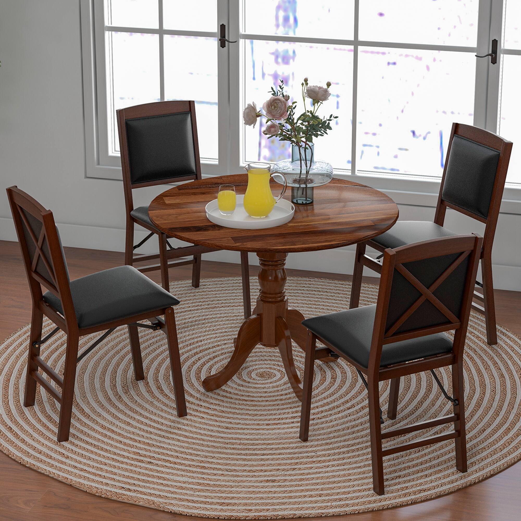 Alt View 4. Costway - Costway Rustic Dining Table Wooden Dining Table with Round Tabletop & Curved Trestle Legs Walnut - Walnut.