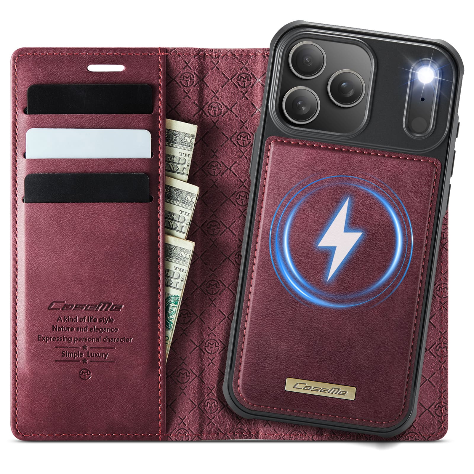 Dteck - for iPhone 17 Pro Detachable Wallet Case, 2 in 1 PU Leather Flip Folio Case with RFID Blocking Phone Cover - Red