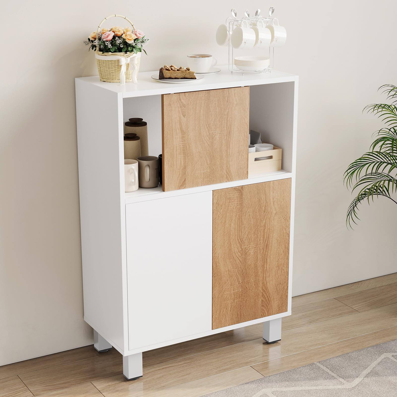 Alt View 2. Qeetex - Sideboard Buffet Sideboard Cabinet with Sliding Barn Door & Adjustable Shelf - White.