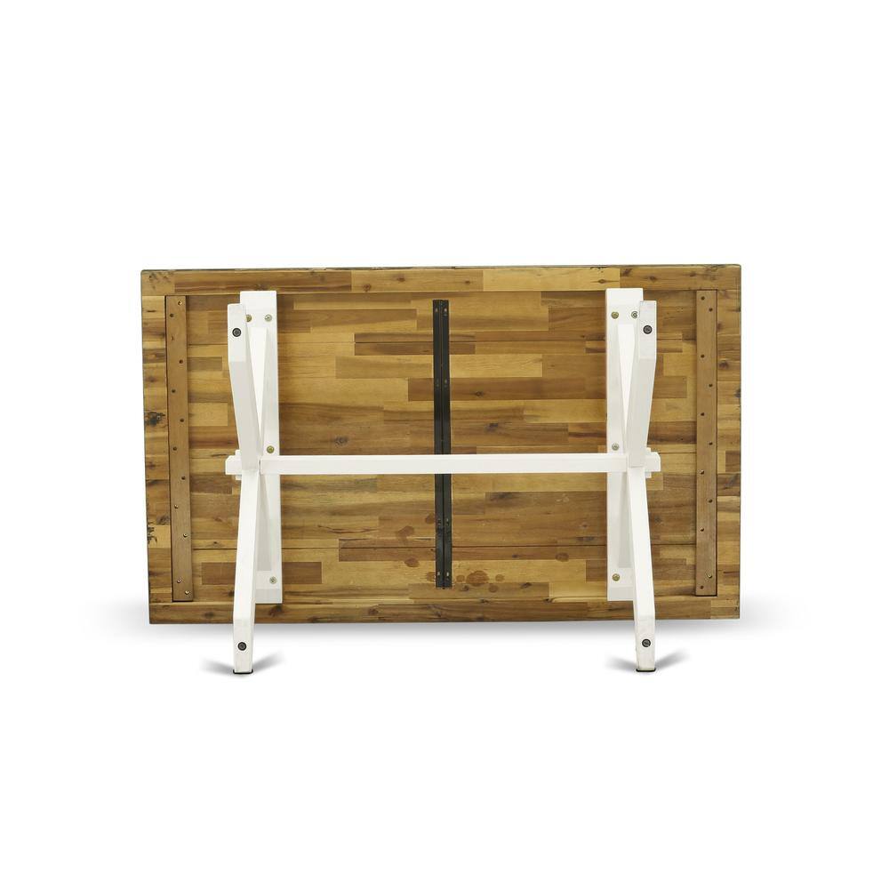 Back. East West Furniture - X076MZ001-6 6-Pc Table Set Consists of a Dining Table - 4 Cream Parson Chairs and a Wood Bench - Wire Brushed Linen - Multi-Color.