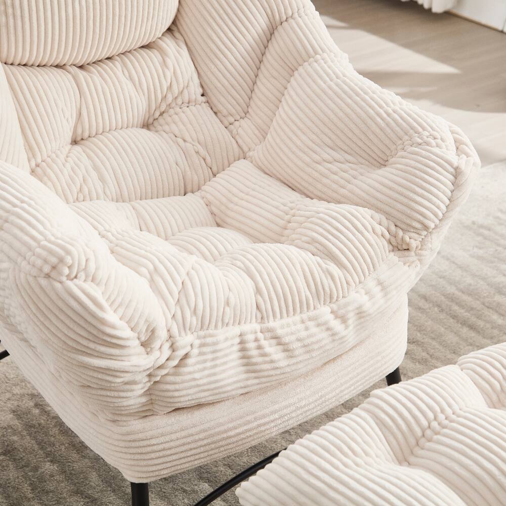 Back. Loheer - Loheer Lazy Chair with Ottoman White Lounge Accent Chair Reading Chair with Footrest for Small Space Corner Chair - White.