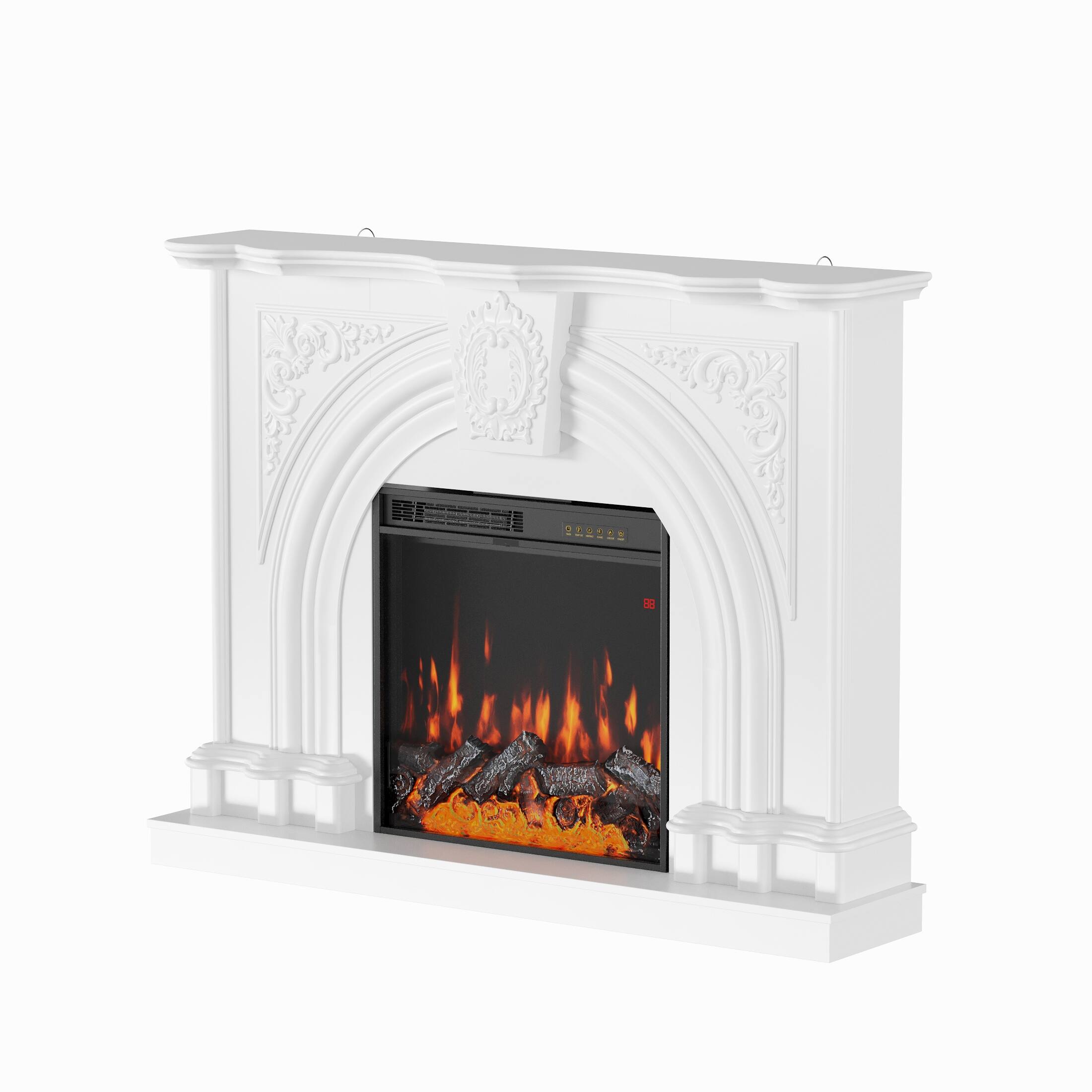 Alt View 9. FUFU&GAGA - Carved Electric Fireplace Mantel with 12-Color Flame, Freestanding Fireplace Heater, Classic American Style.