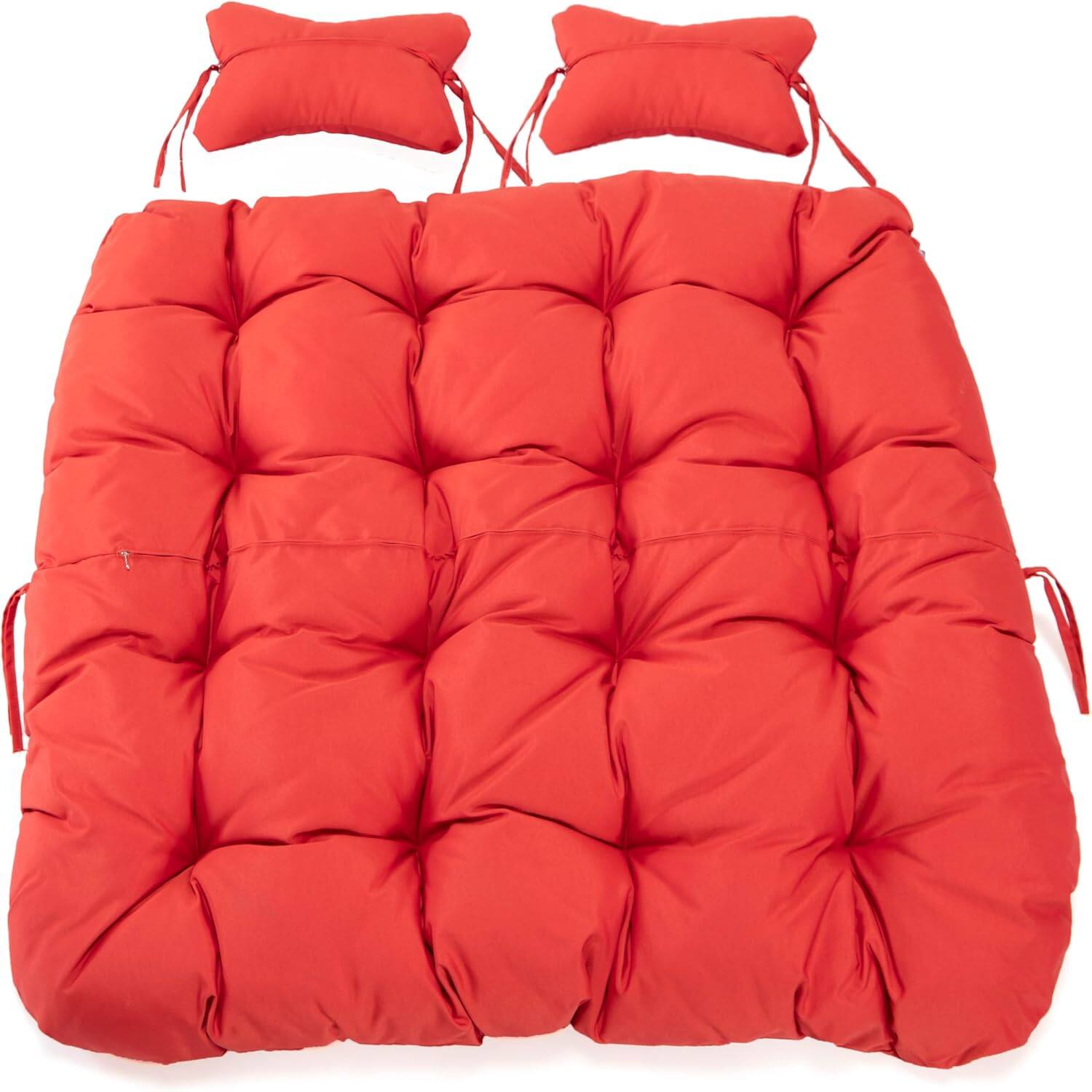 Alt View 1. LeisureMod - LeisureMod 2-Person Egg Chair Cushion with Headrest - Folding Double Swing Chair Replacement Pad, Weather-Resistant - Red.