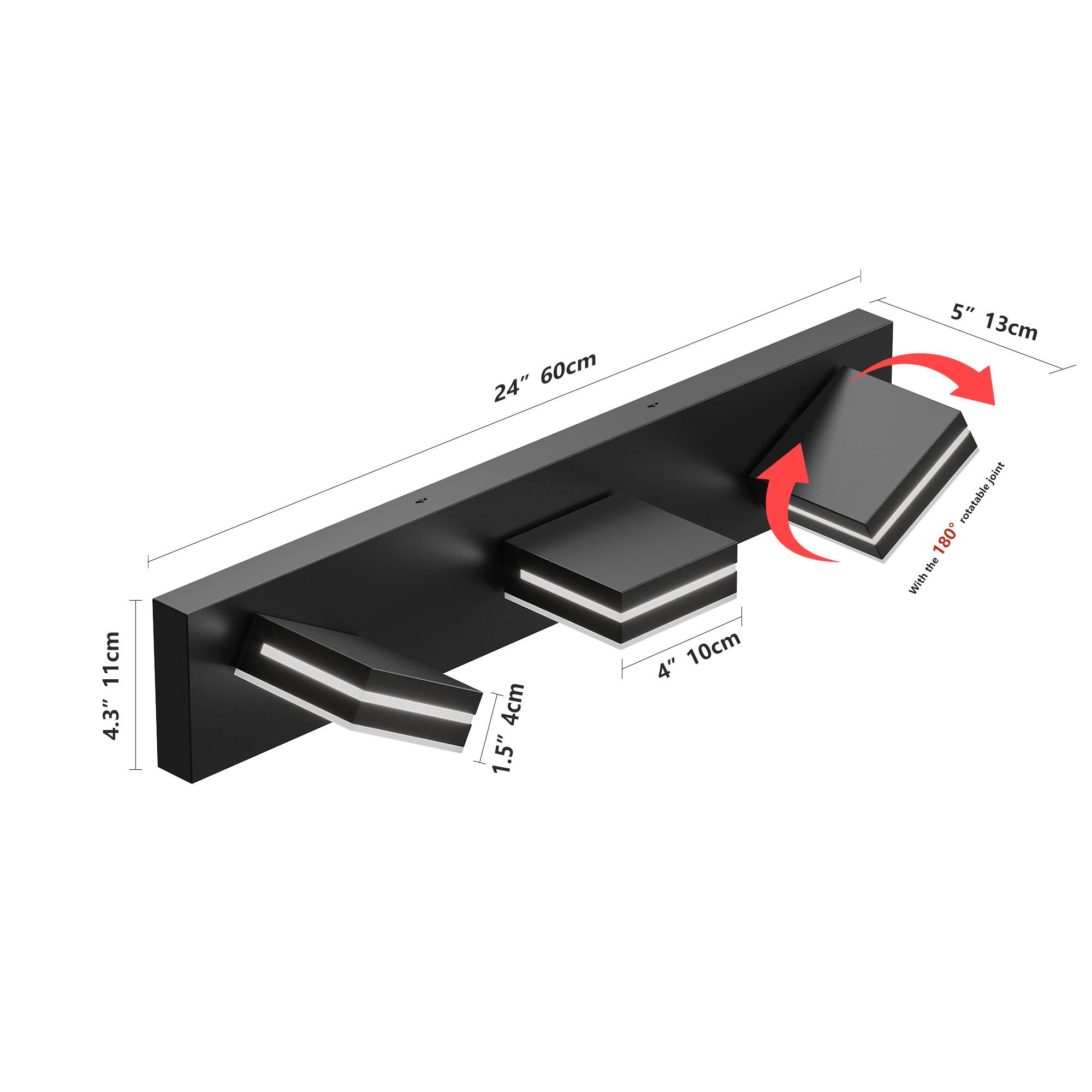 60cm 24" 5" 13cm 11cm 4.3" 4cm 1.5" 10cm 4" joint rotatable 180°