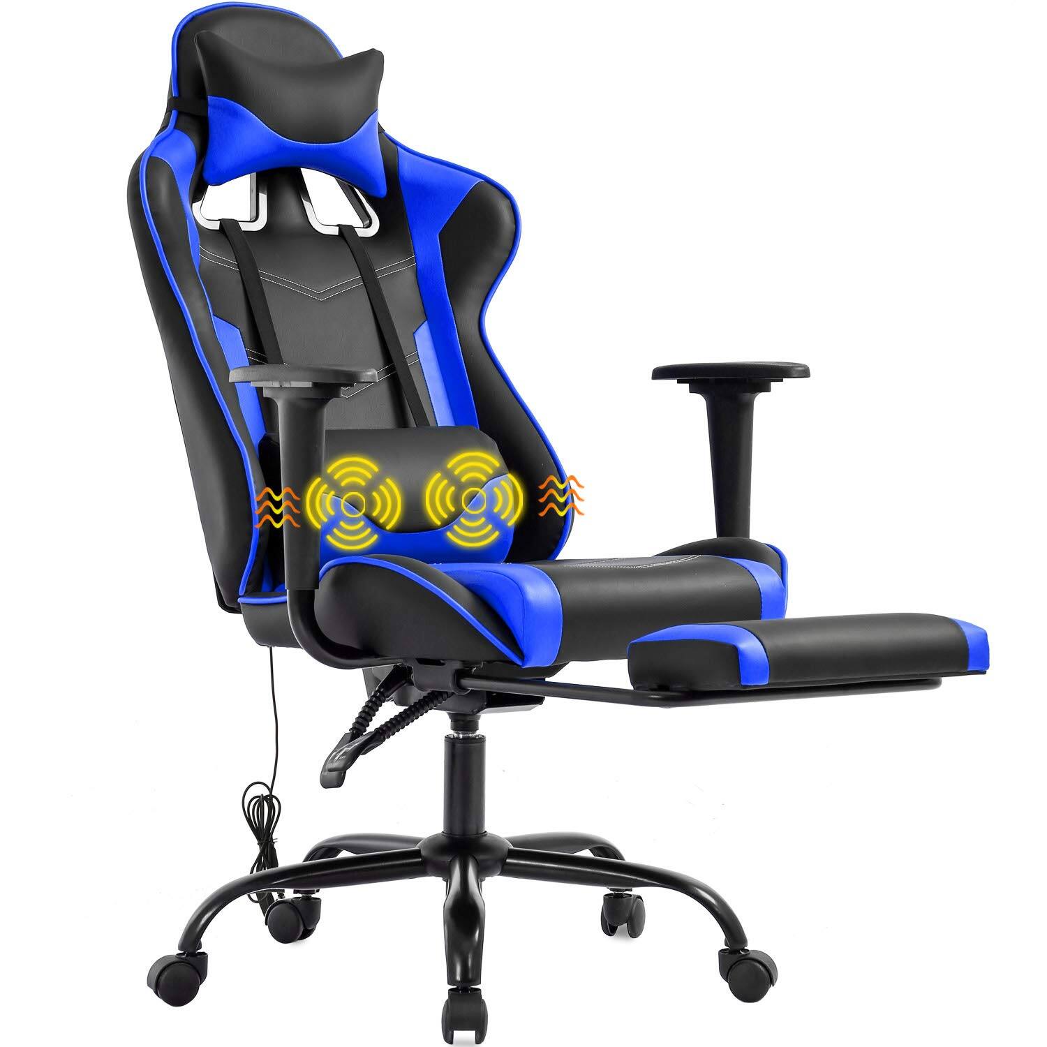Hirose Alice - Gaming Chair Racing Office Chair Ergonomic Desk Chair Massage PU Leather Recliner PC Computer Chair with Lu - Blue