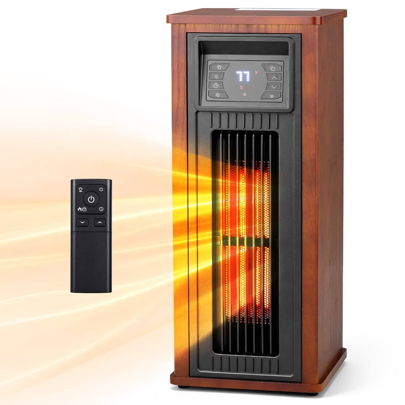 Front. Winado - 1500W Infrared Quartz Wood Cabinet Heater Adjustable Thermostat，Tip-over protection, Overheat protection w/Remote - Red Brown.