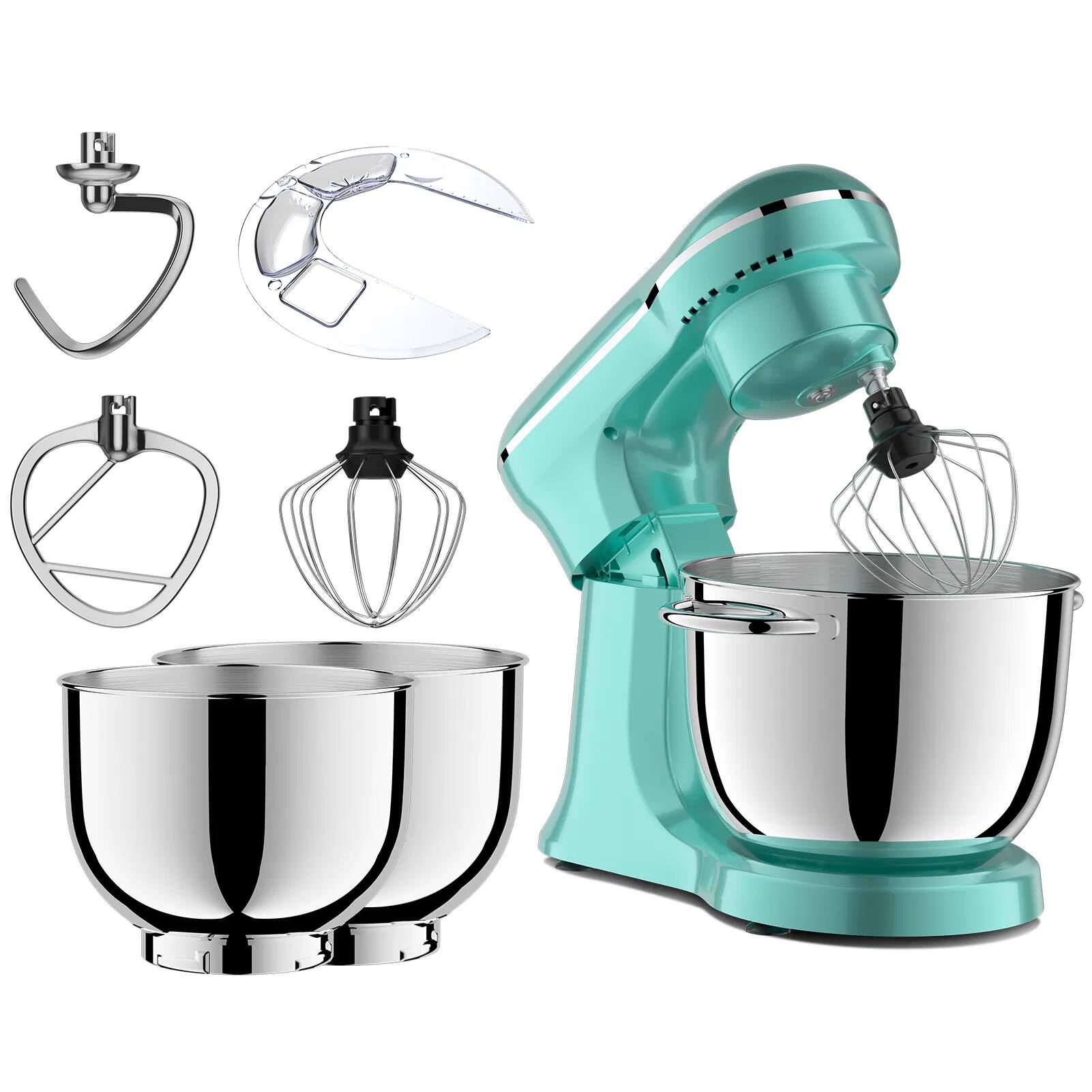 Left. COWLOWN - 5L and 4.5L Dual Bowl Stand Mixer 10 Speed Tilt Head with Timer Stainless Steel Bowls Blue - Blue.