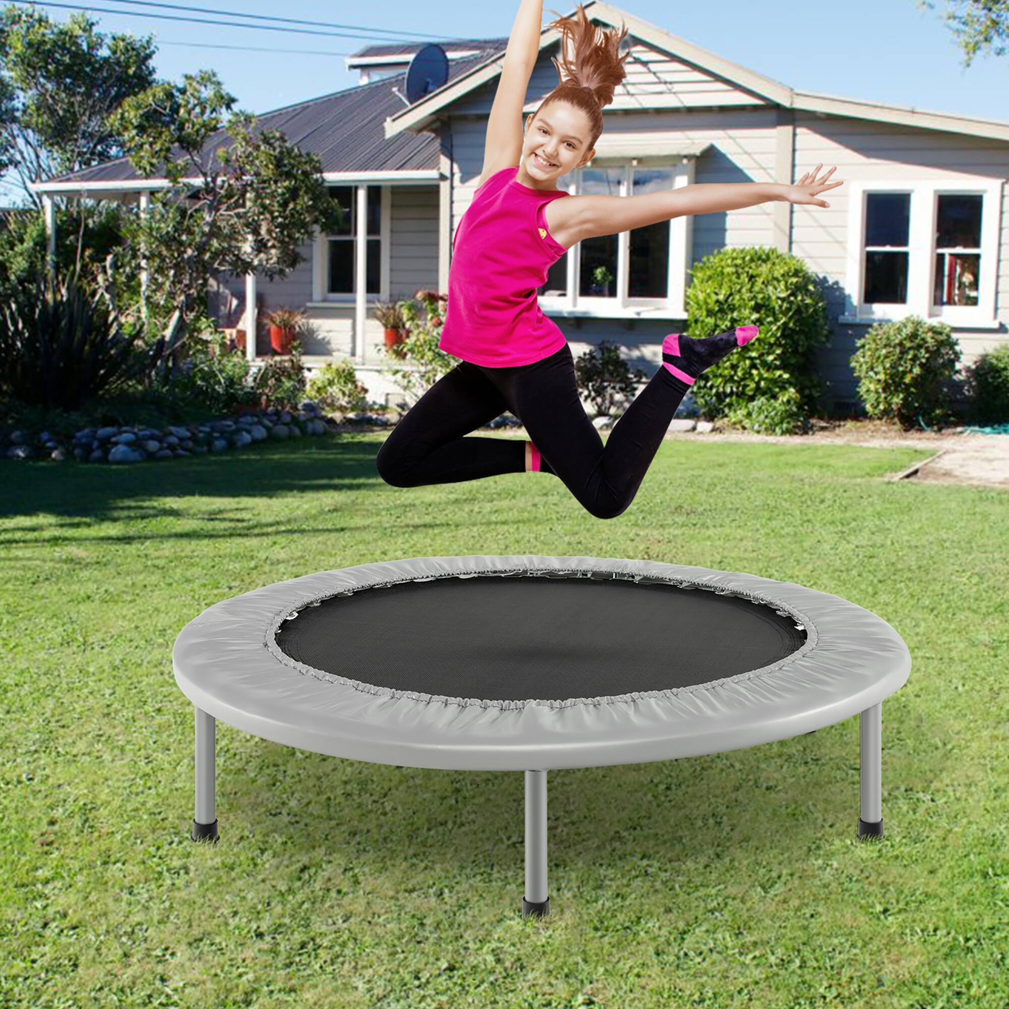 Alt View 1. Gymax - Gymax 38'' Folding Mini Trampoline Fitness Rebounder w/ Safety Pad Silver & Black - Silver, Black.