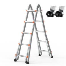 Front. VEVOR - Telescoping Ladder A Frame, 17 FT Compact Aluminum Extension Ladder, Multi-Function Portable Collapsible RV Ladder - Silver.