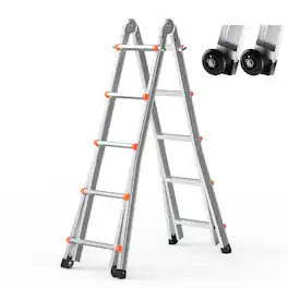 VEVOR - Telescoping Ladder A Frame, 17 FT Compact Aluminum Extension Ladder, Multi-Function Portable Collapsible RV Ladder - Silver