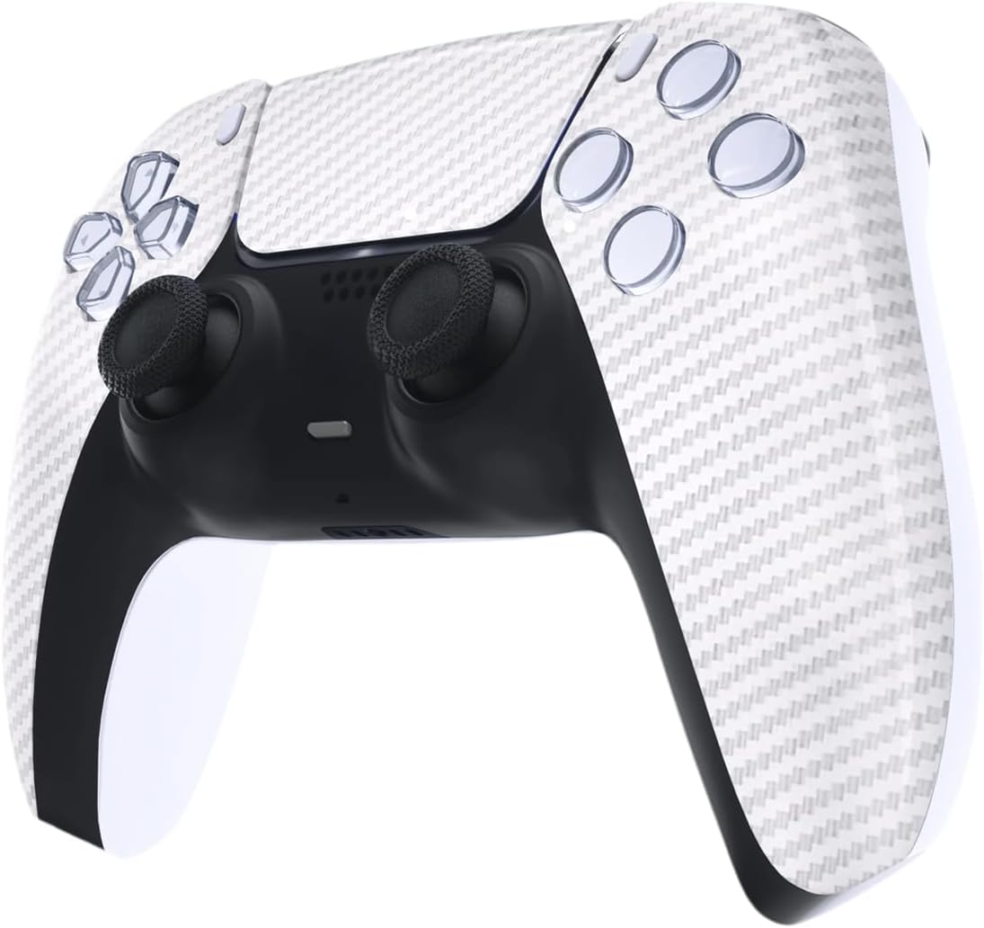 Angle. ProControllers - Custom Wireless Controller for PS5 - White Carbon Fiber.