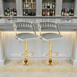 Hivvago - Set of 2 Woven-Back Swivel Bar Stools for Kitchen Island and Cafe - Gray