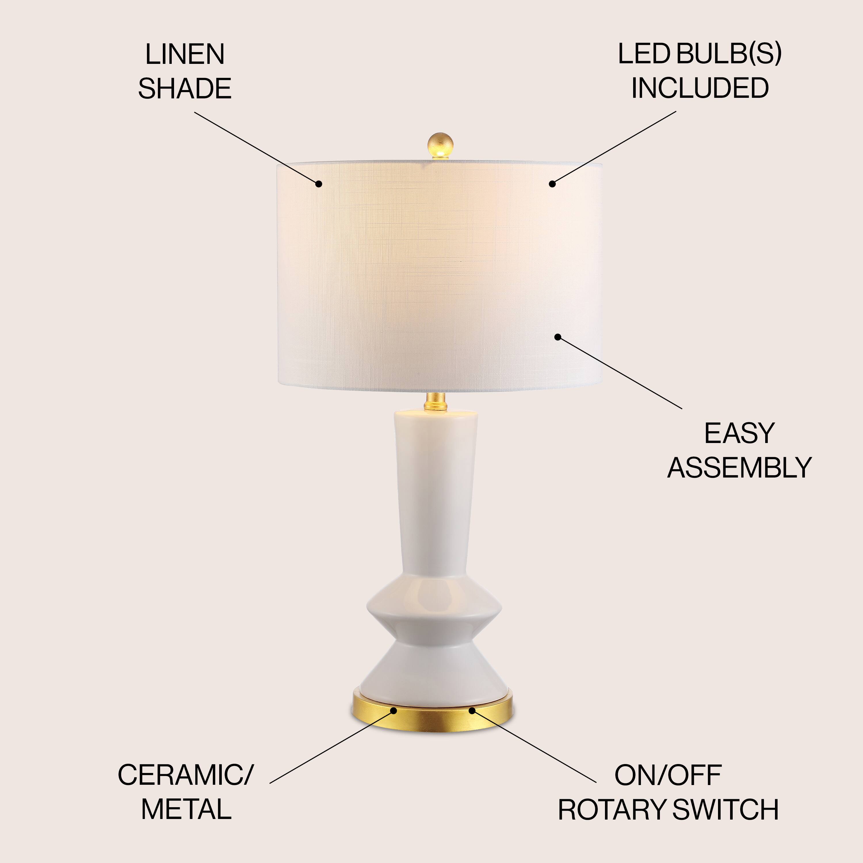 LINEN SHADE LED BULB(S) INCLUDED EASY ASSEMBLY CERAMIC/ METAL ON/OFF ROTARY SWITCH