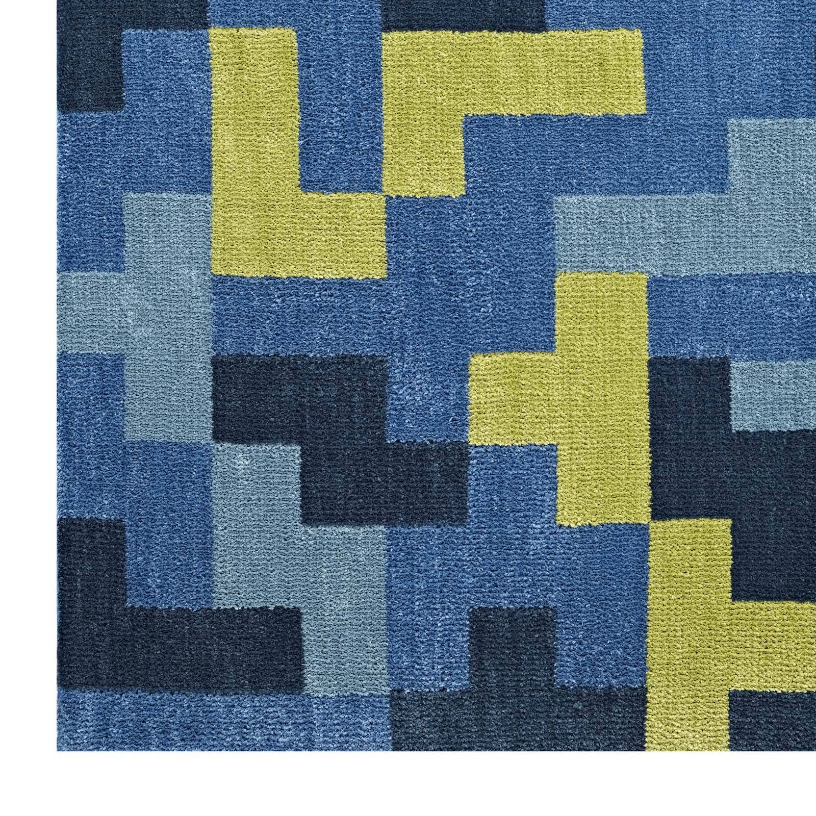Alt View 1. Modway - Andela Interlocking Block Mosaic Area Rug - Multicolored Blue and Light Olive Green.