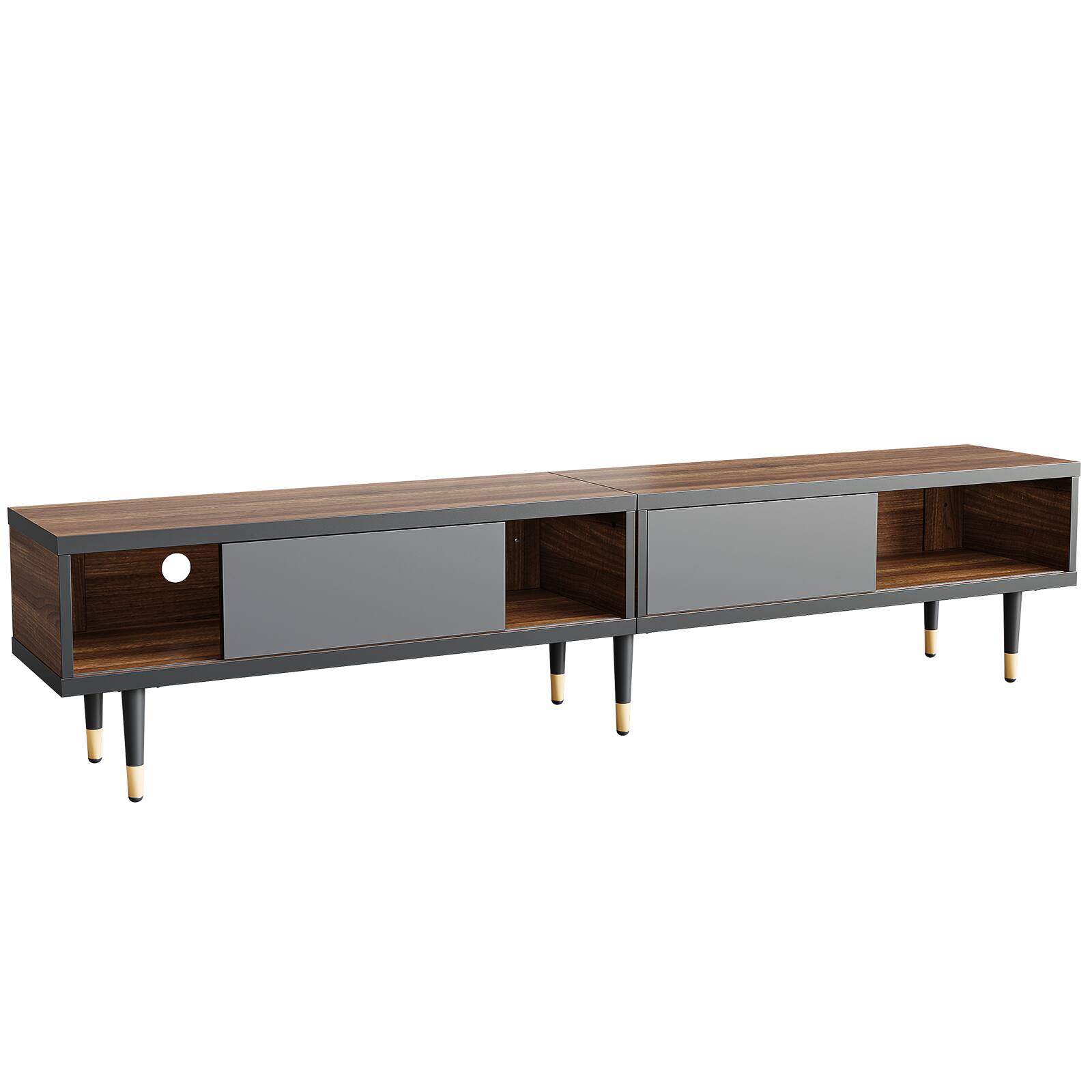 Alt View 5. Bestier - Bestier 80-Inch Mid-Century Modern Coffee Table with Sliding Doors for Living Room - Ancona Walnut.