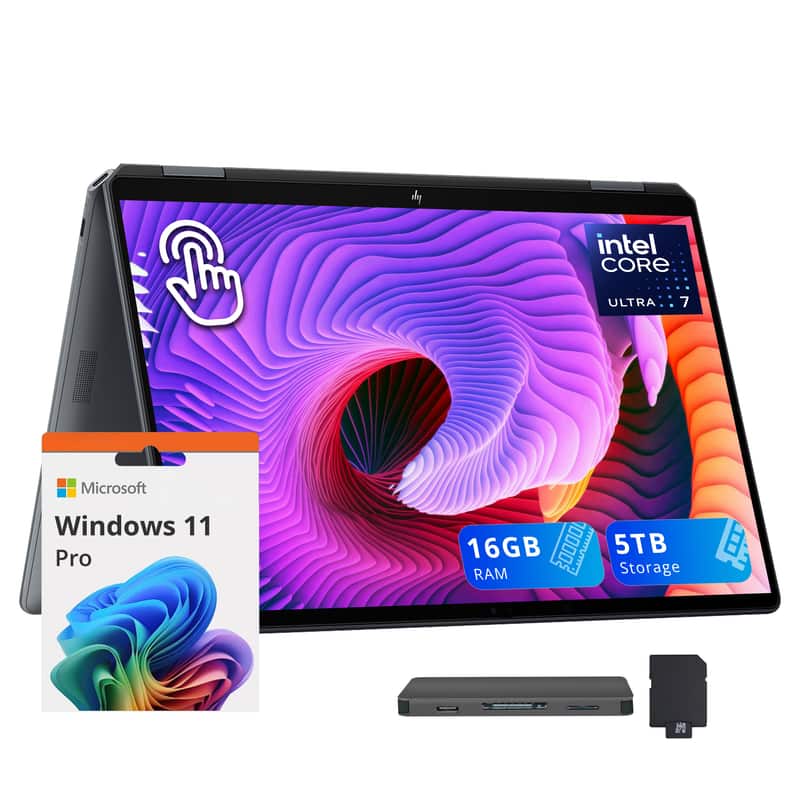 HP - OmniBook 14" Touch 2-in-1 Laptop,Ultra 7 256V,16GB RAM,4TB SSD+1TB Dock Set,Backlit KB,Fingerprint,Win 11 Pro - Gray