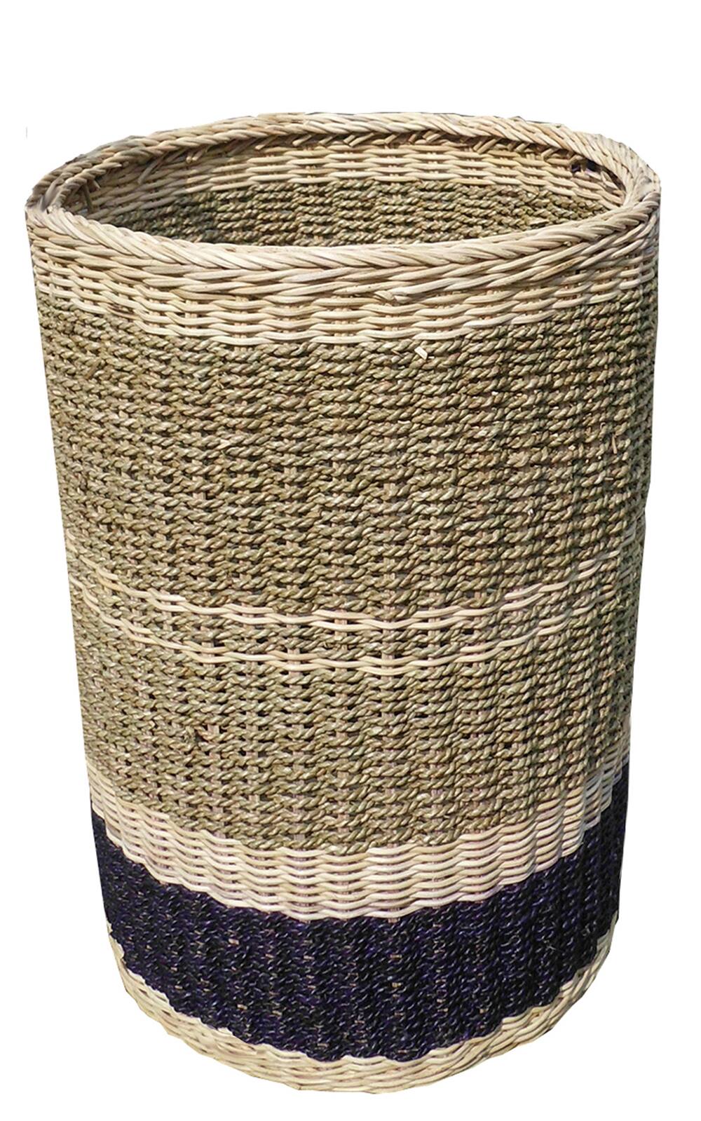Dart - Abaca Simple Round Tall Basket - Natural and Purple Stripe