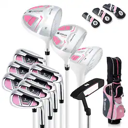 Costway - Women's Complete Golf Club Set Golf Club Package Set with Rain Hood, Right Hand - Pink