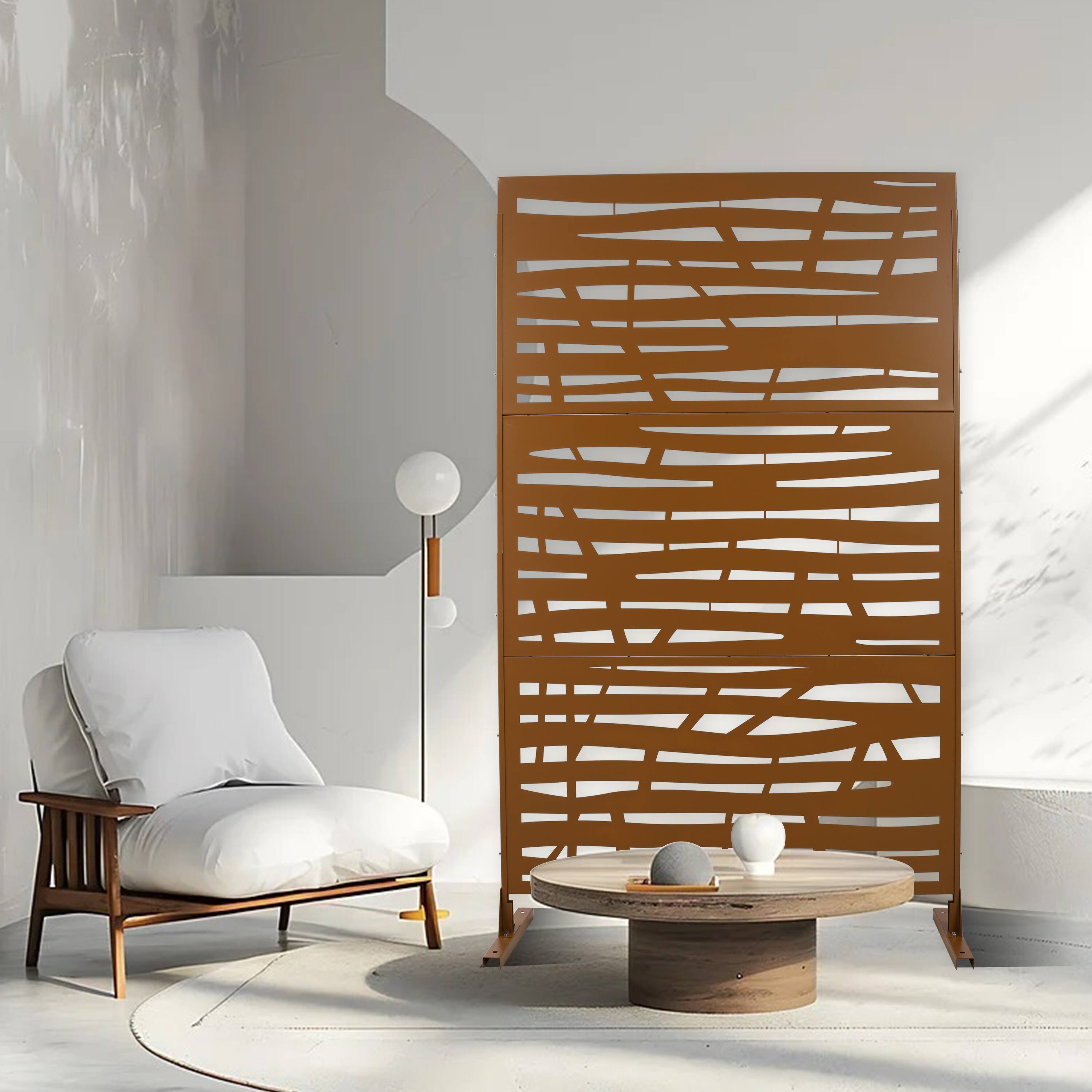 Back. COWLOWN - Outdoor and Indoor Metal Privacy Screen 76in H x 48in W Freestanding Decorative Fence Panel White - White.