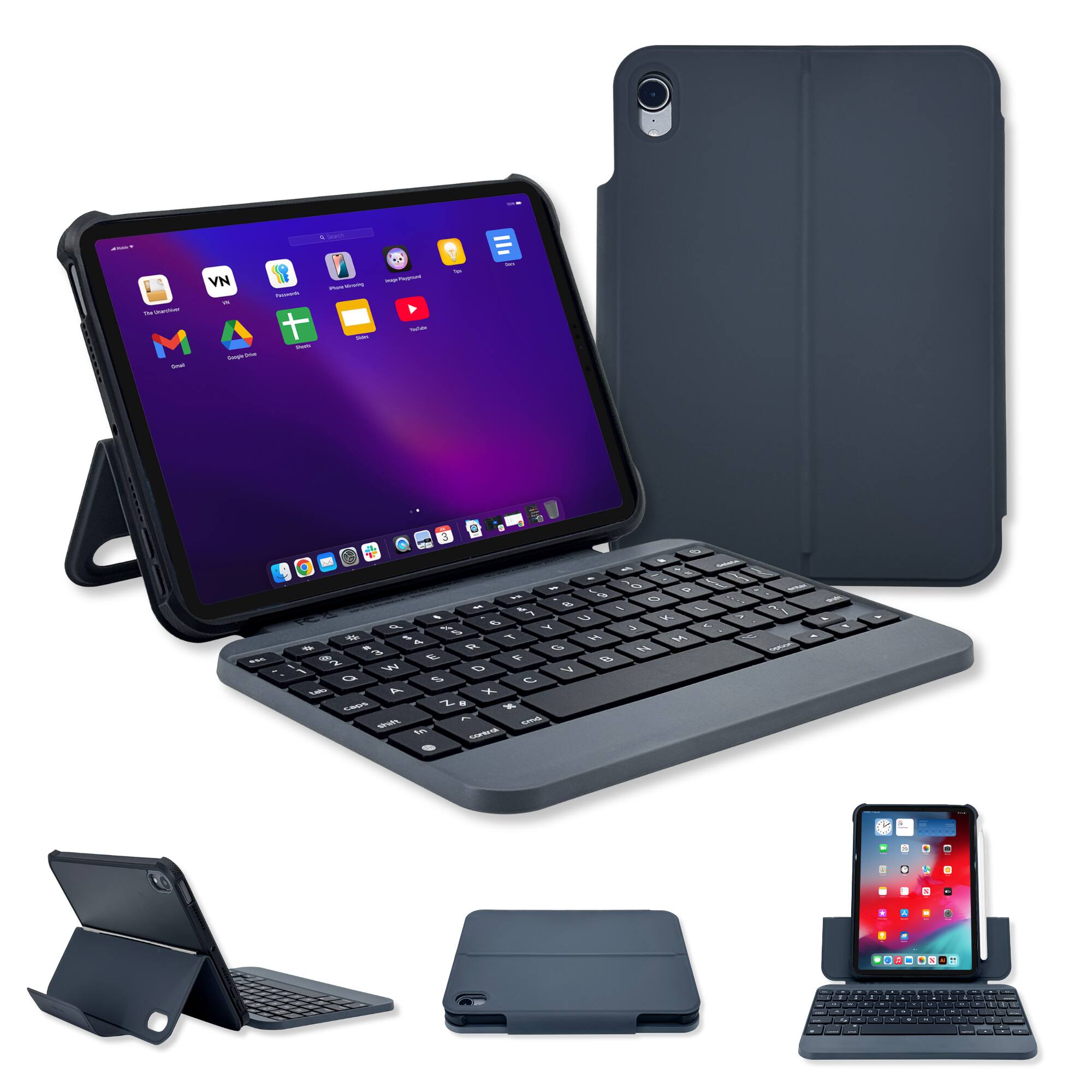 Front. Macally - Macally Keyboard Case for iPad Mini 7 (A17 Pro, 2024) and 6 (2021) 8.3-inch -  Lightweight iPad Mini Keyboard with Magne - Black.
