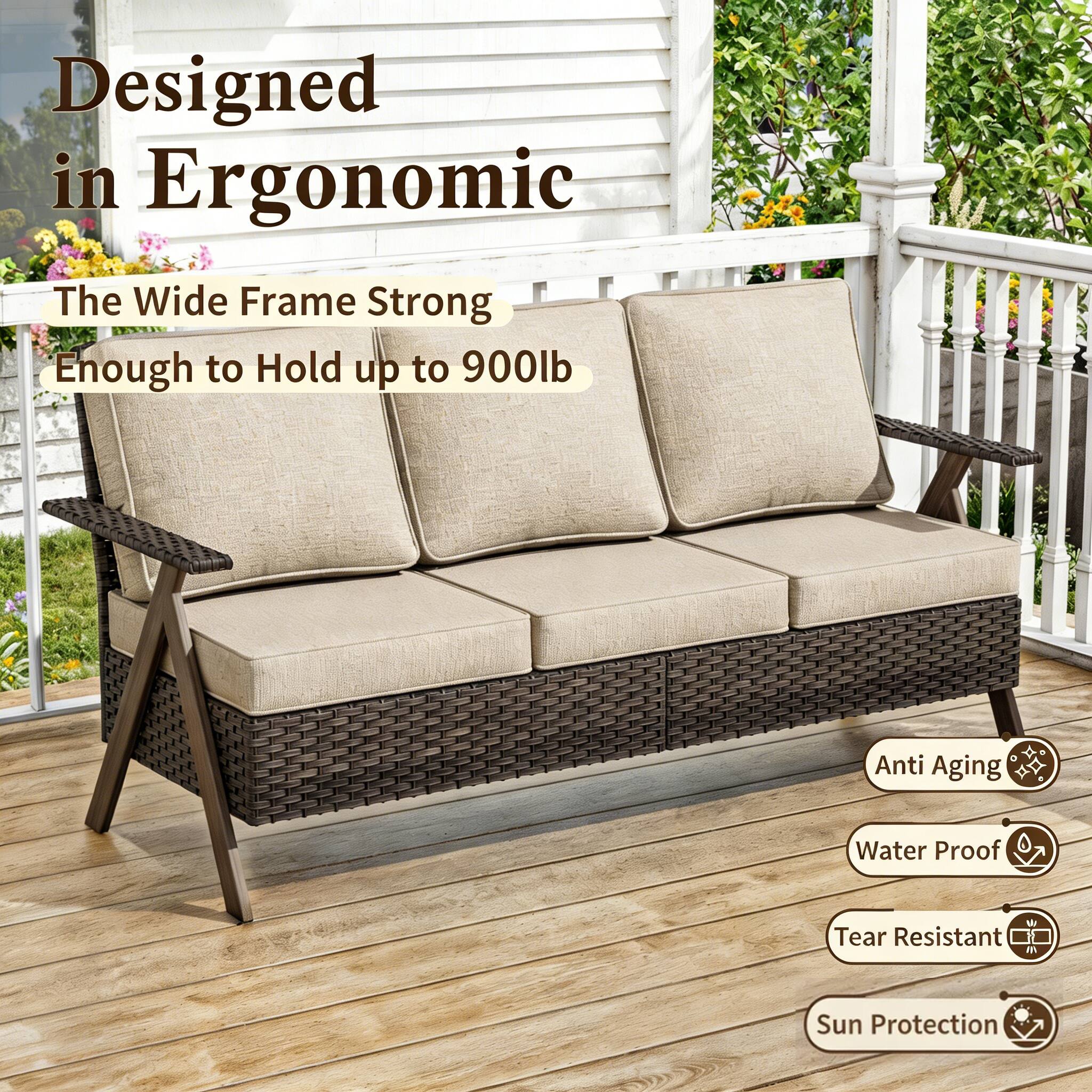 Designed in Ergonomic  
The Wide Frame Strong Enough to Hold up to 900lb  

Anti Aging  
Water Proof  
Tear Resistant  
Sun Protection