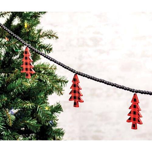 Angle. BreeBe - Buffalo Check Christmas Trees Beaded Garland - Red.